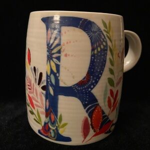 🖤 Anthropologie Starla M Halfmann Petal Palette Mug Letter R Initial Flowers